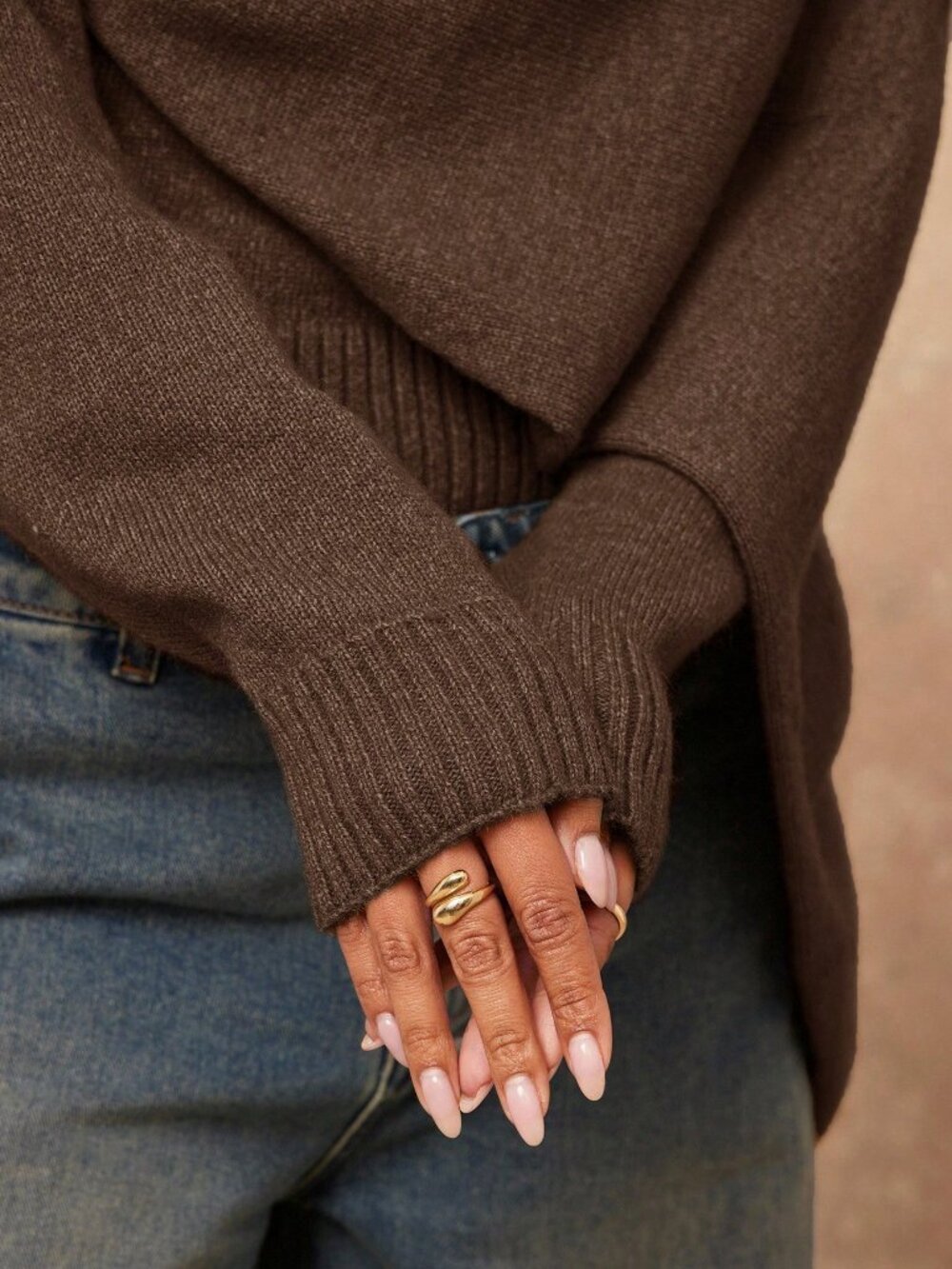Coffee Brown Women's Elegant Dark Turtleneck Office Sweater - Picture 8 of 8